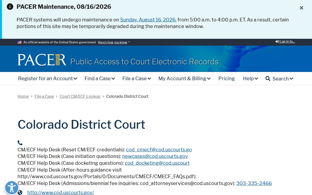 Bethune court docket comparison with District of Colorado PACER locator