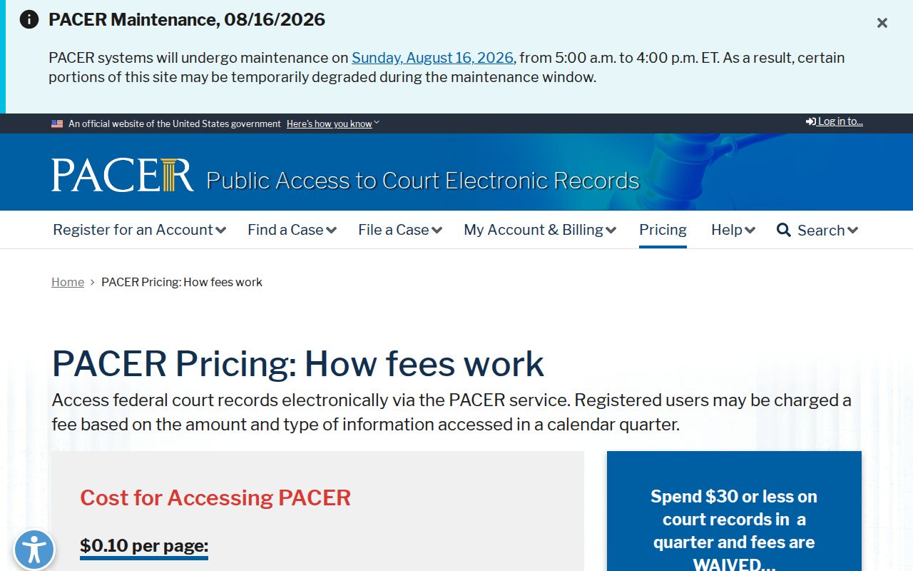 Bethune court docket federal PACER fee information