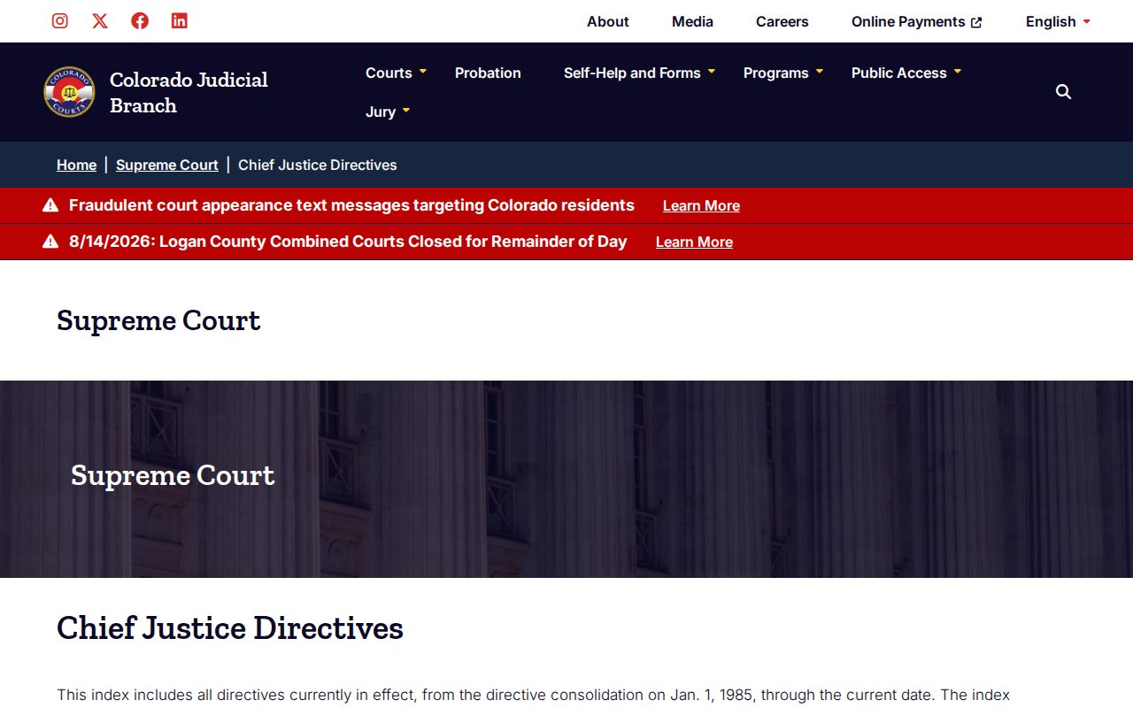 Kit Carson County court records Chief Justice Directives