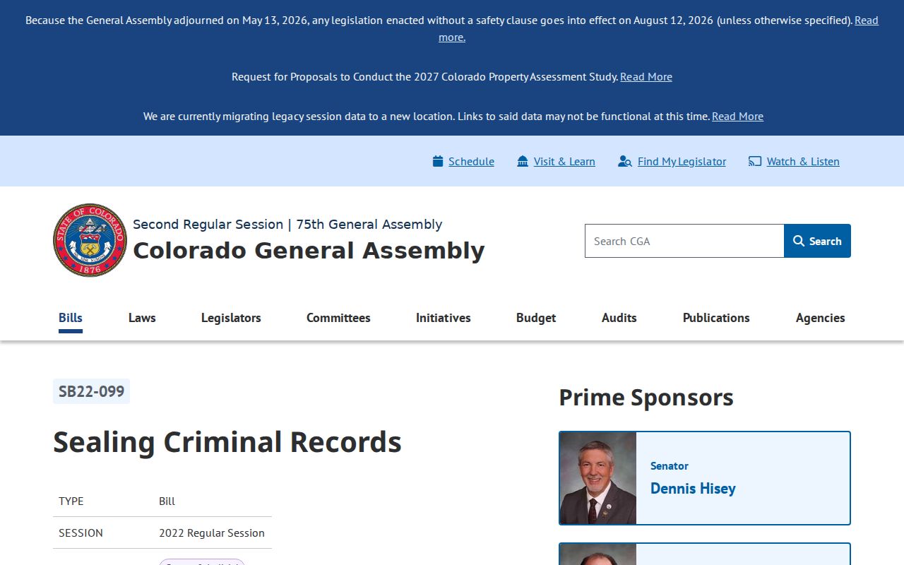 Kit Carson County criminal docket Colorado sealing legislation
