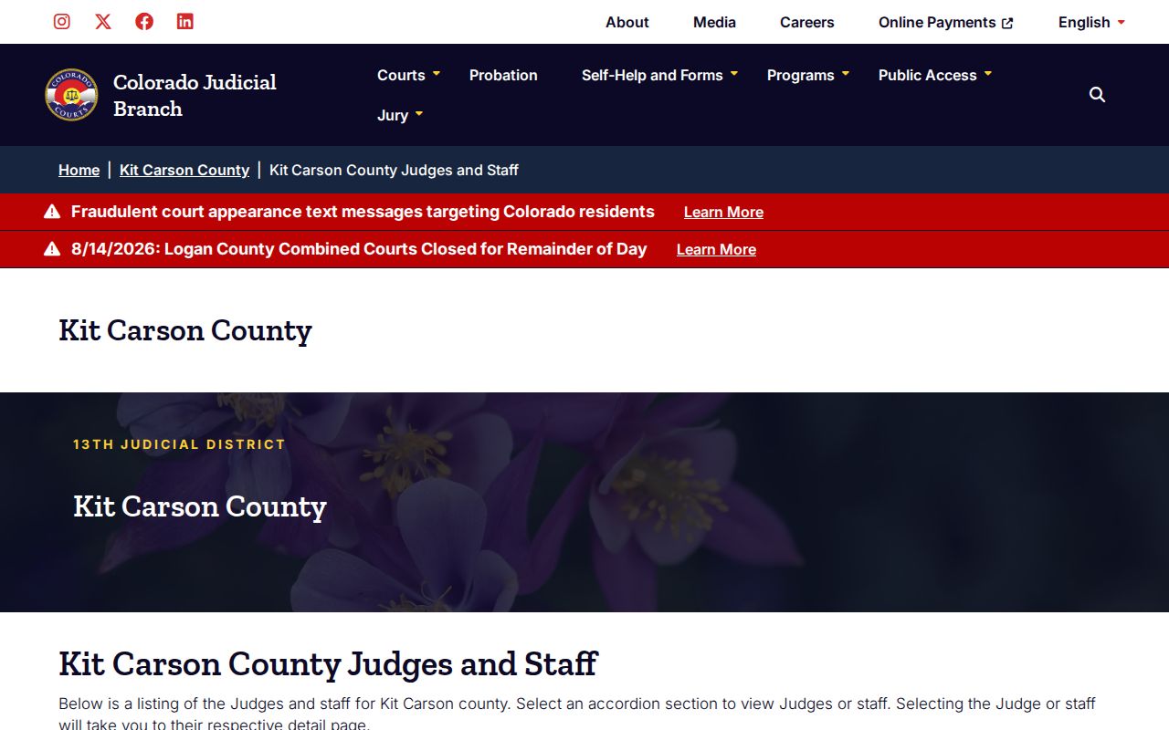 Kit Carson County court docket judges and clerk staff roster