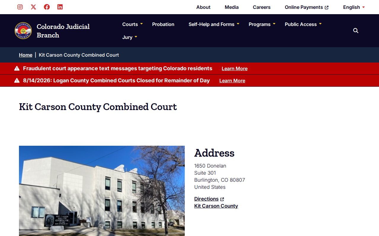 Kit Carson County Combined Court docket office location page
