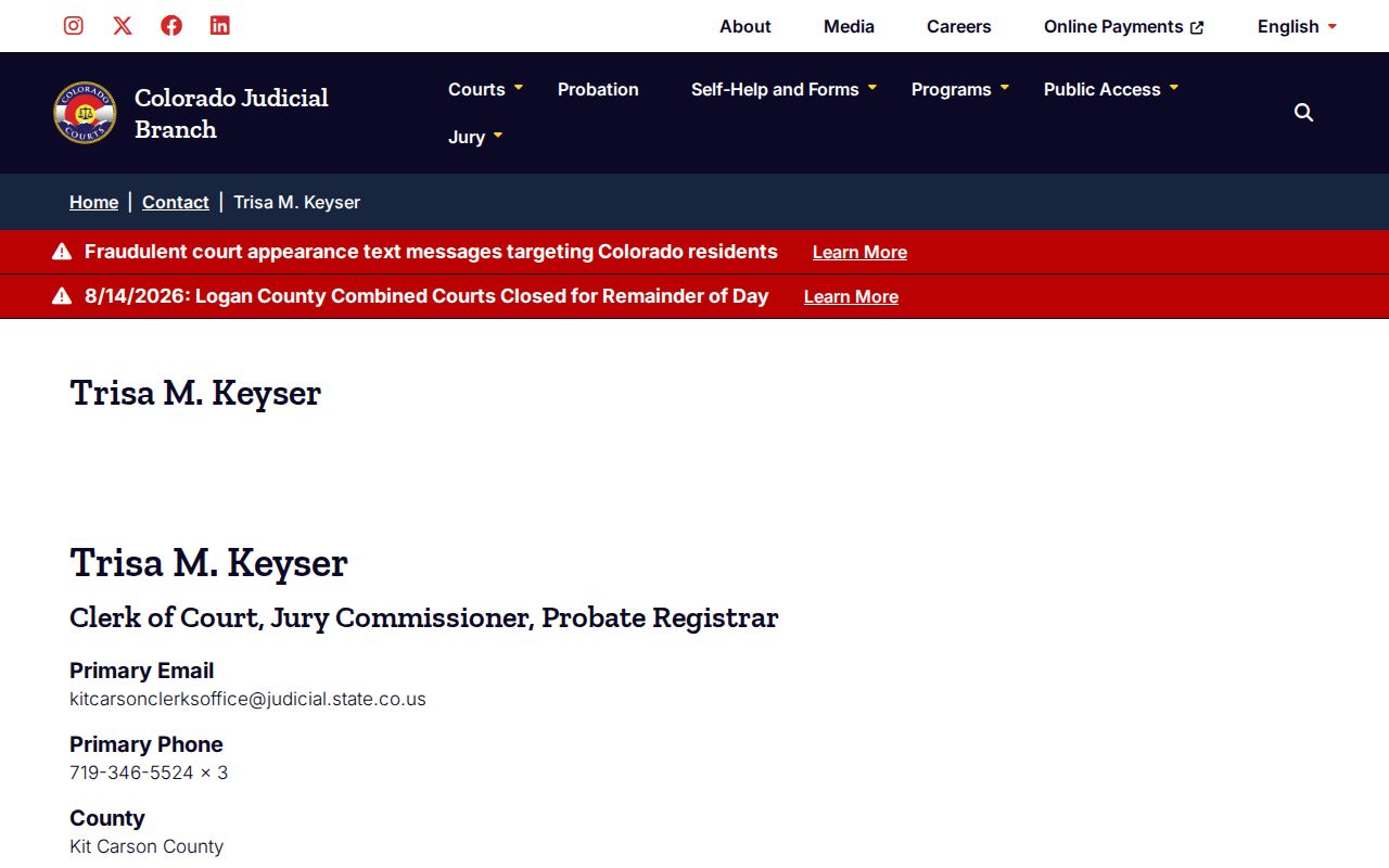 Seibert court docket Clerk of Court contact route