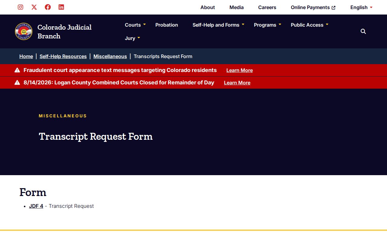 Stratton court docket transcript request information